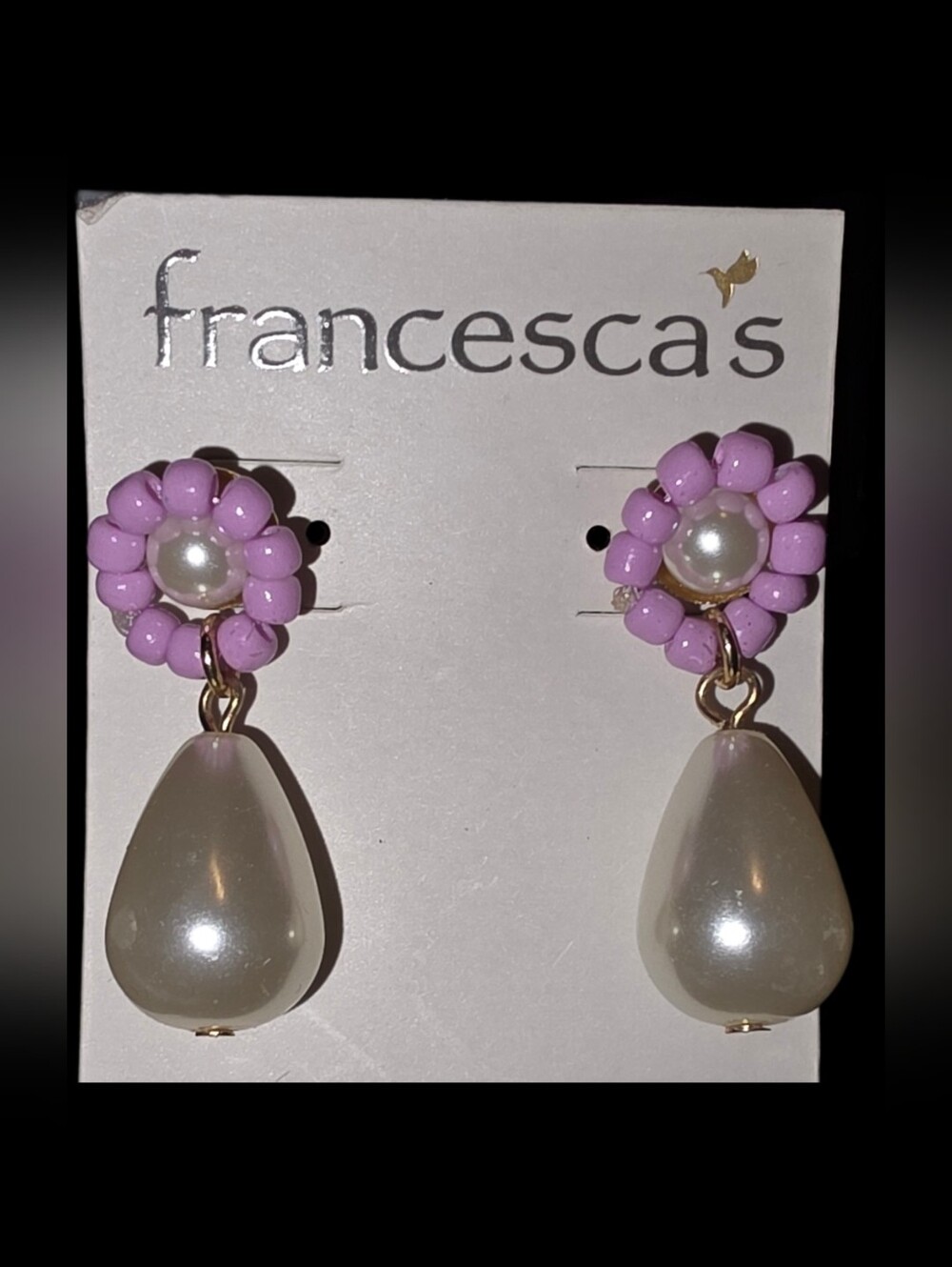 Pink Floral Beaded Faux Pearl Drop Earrings